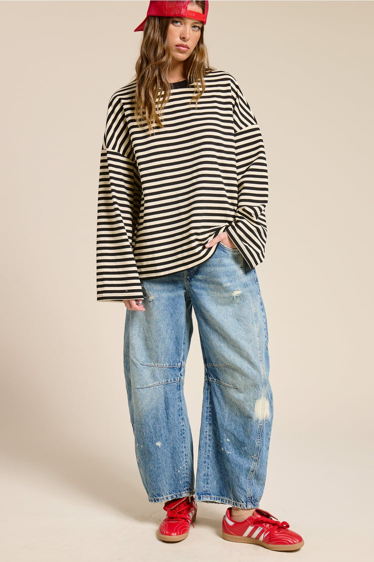 Striped Terry Oversized Long Sleeve Top