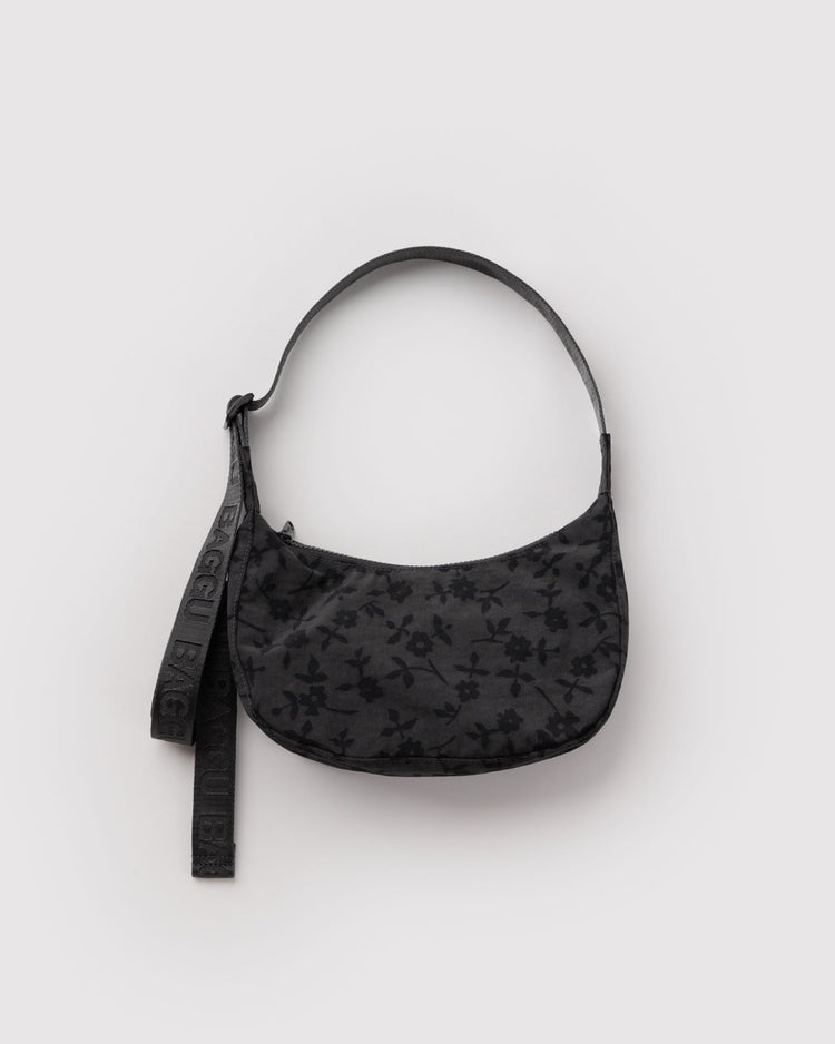 Baggu Small Nylon Crescent Bag in Charcoal Ditzy Floral