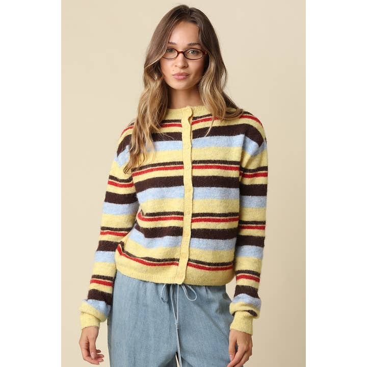 Ines Striped Button Front Cardigan