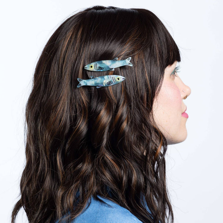 Blue Sardine Alligator Hair Clip Set