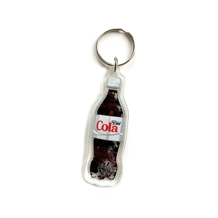 Diet Coke Cola Liquid Glitter Sparkle Acrylic Keychain