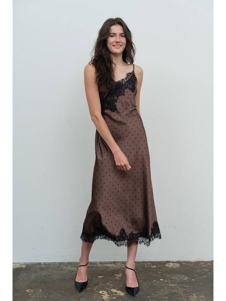 Polka Dot Lace Trim Midi Dress