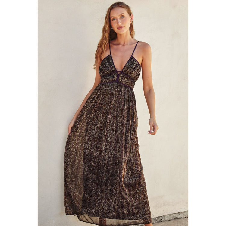 Metallic Plunging Maxi Dress