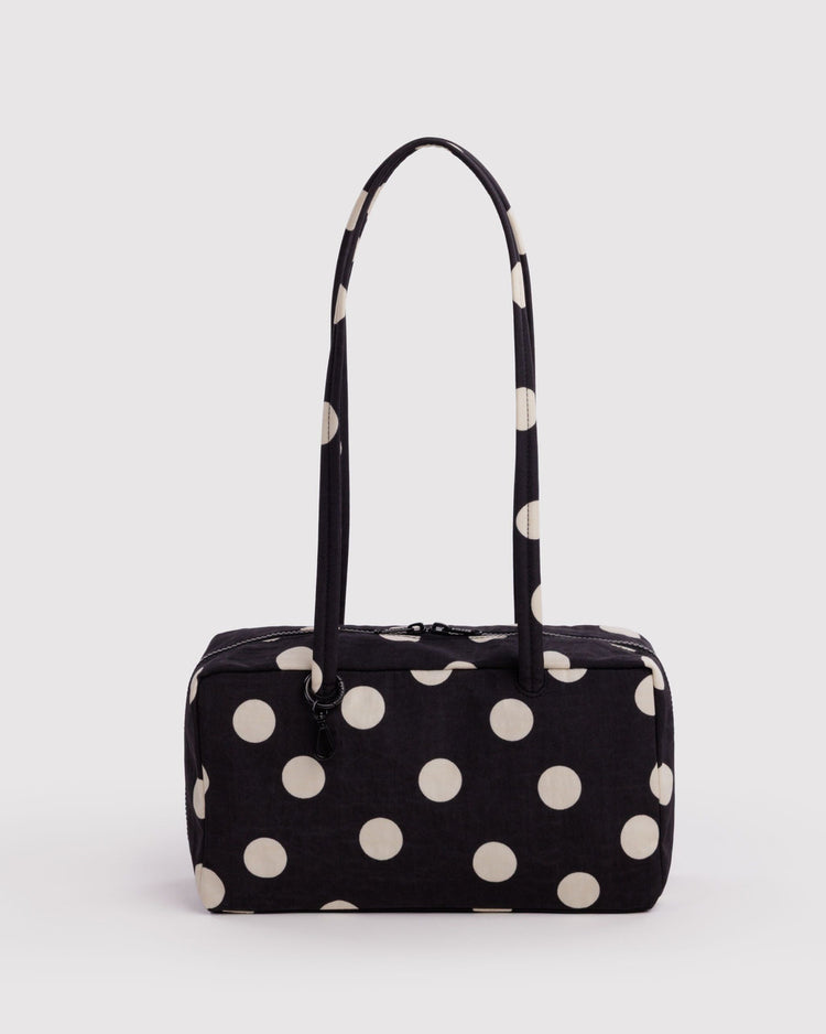 PREORDER Baggu Nylon Bowler Bag in Black And Cream Polka Dot