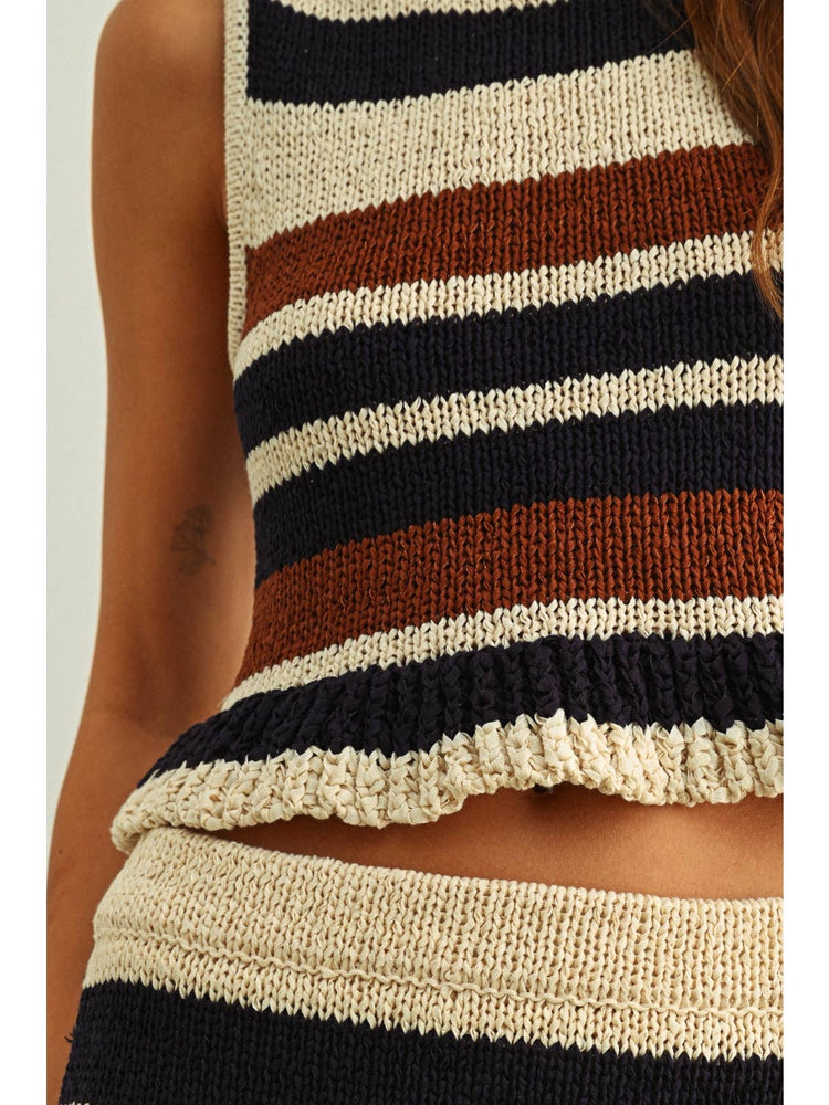 Color Block Knit Top with Ruffle Hem