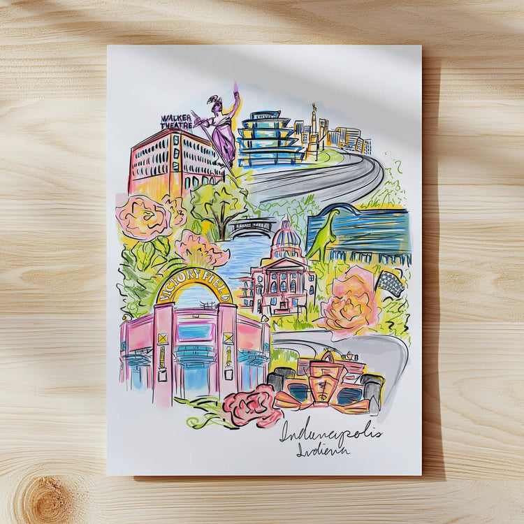 Indianapolis Illustrated Art Print 8x10