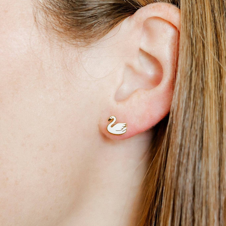 Swan Screwback Stud Earrings