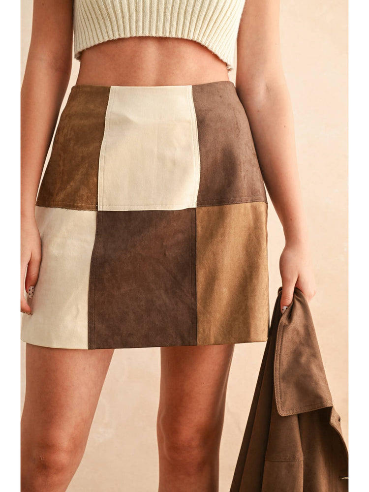 Patch Work Effect Suede Skirt