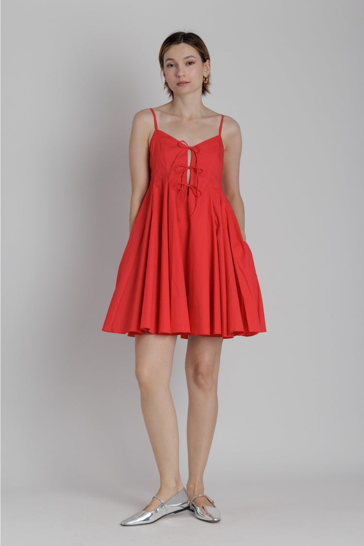 Pleated Poplin Mini Dress