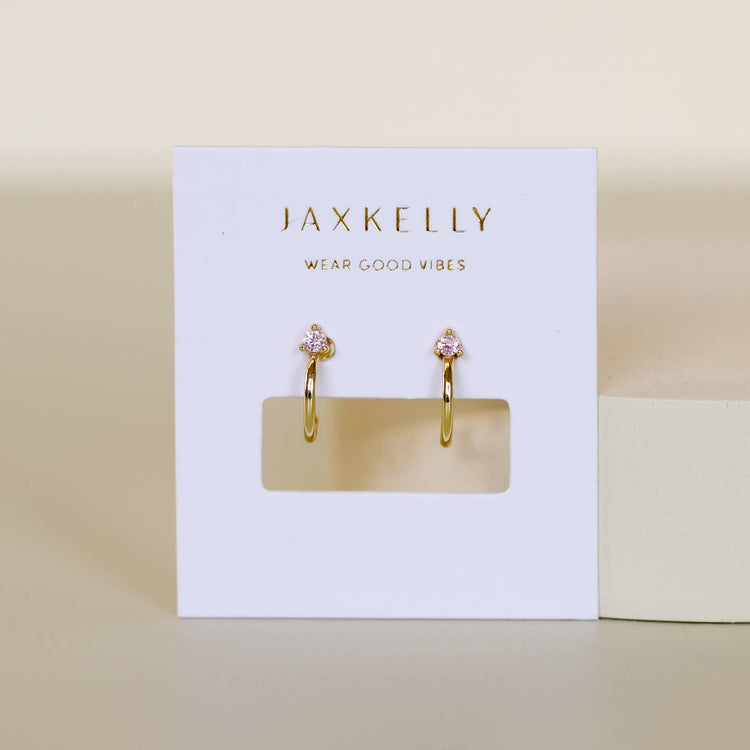 JaxKelly Open Mini Hoop Pink CZ