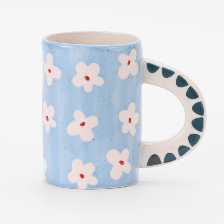 Blue Floral Handmade Ceramic Coffee Mug