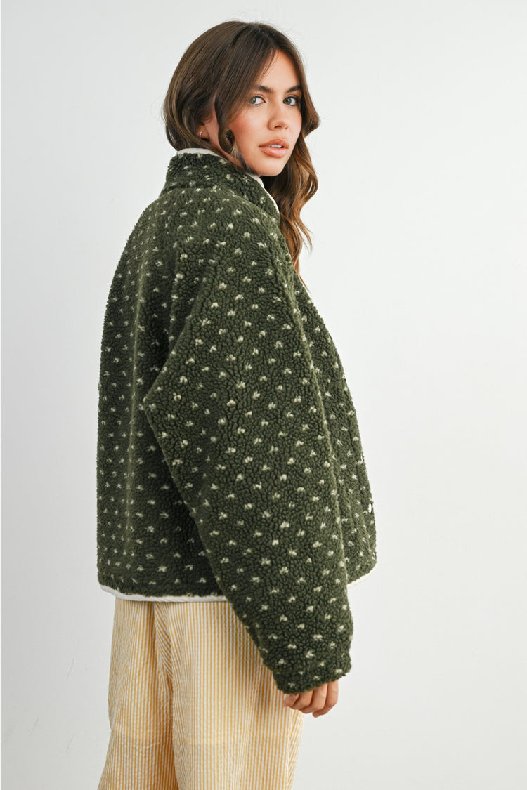 The Fern Dot Sherpa Fleece Snap Jacket