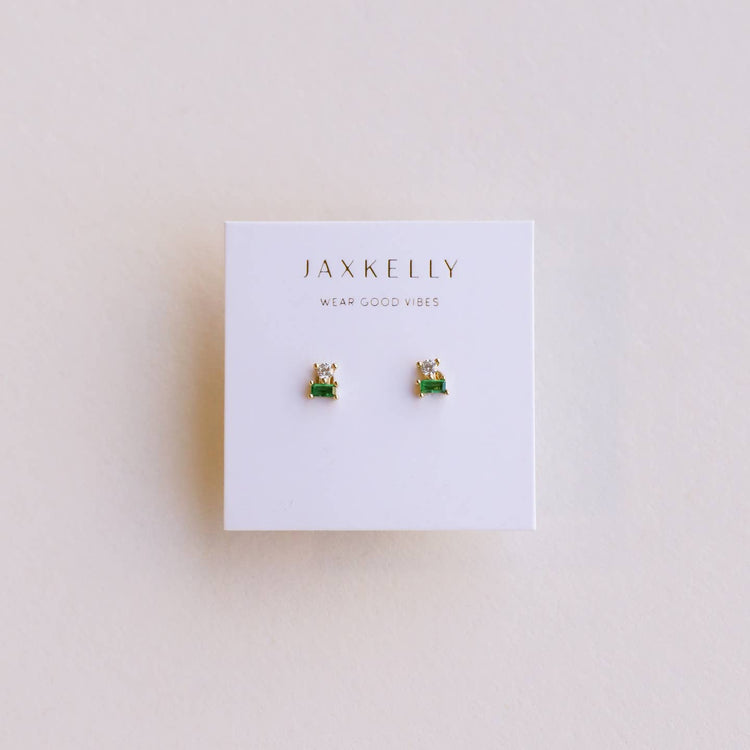 JaxKelly Double Stud Stack Earrings - Emerald