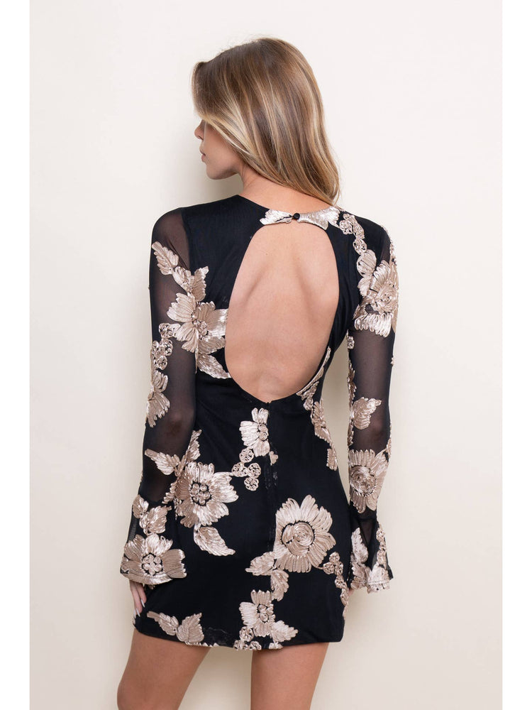 Bell Sleeve Soutache Mini Dress