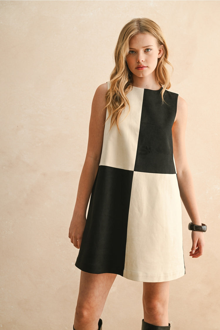 Suede Color Block Shift Dress