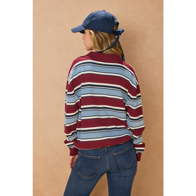Mountain Peak Stripe Oversized Polo Sweater