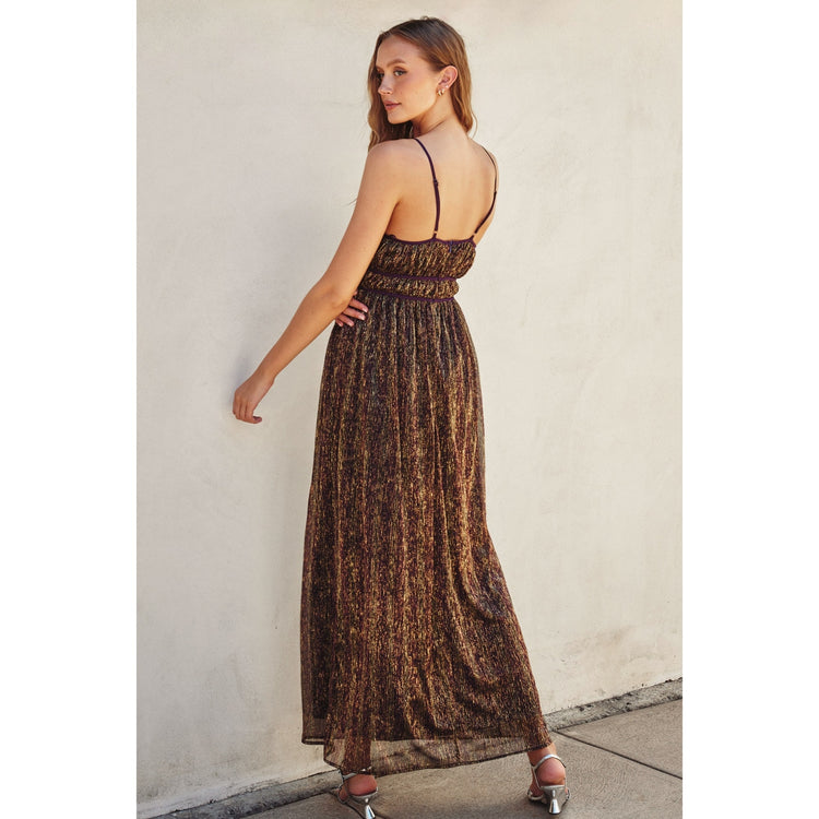 Metallic Plunging Maxi Dress