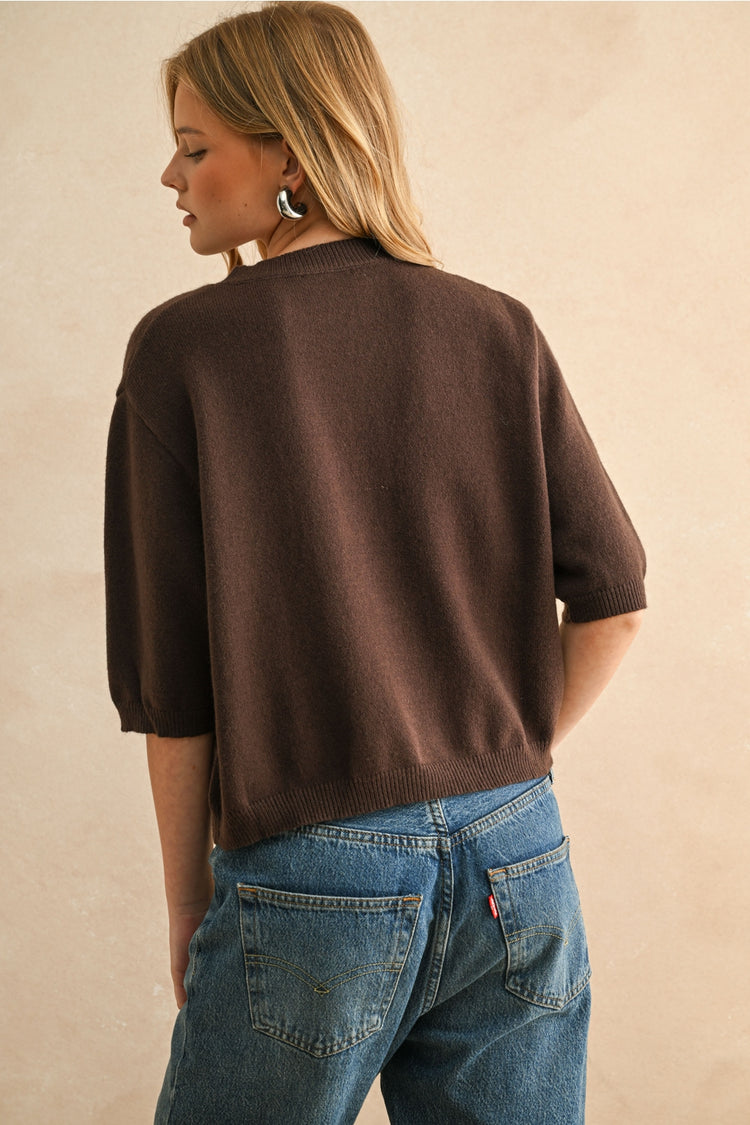 Brown Short Sleeve Sweater Top