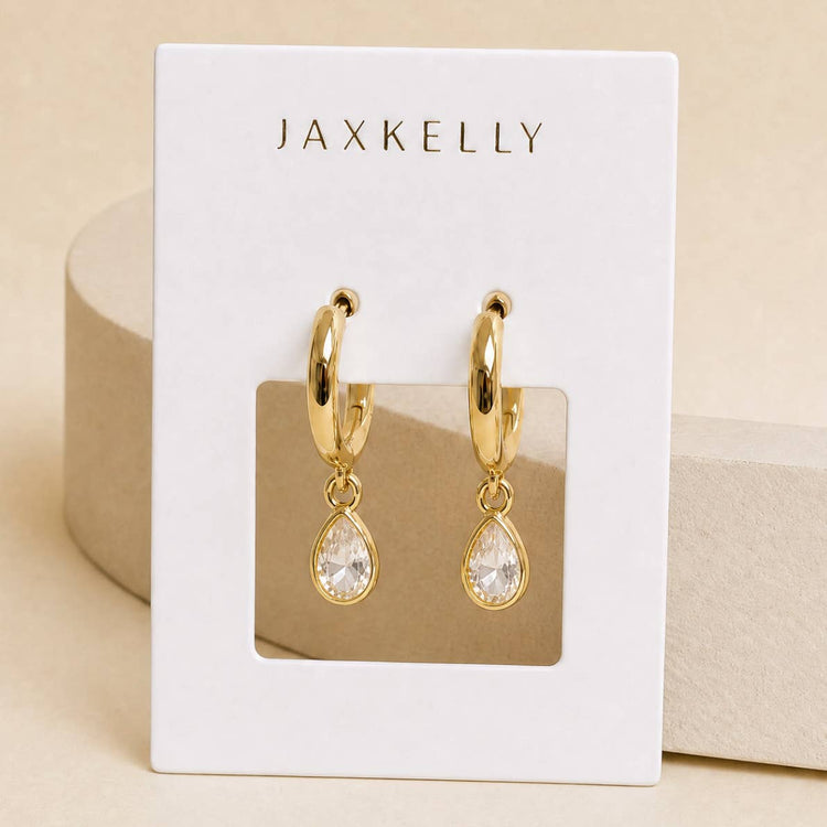 JaxKelly Teardrop Charm Hoop - White Cz
