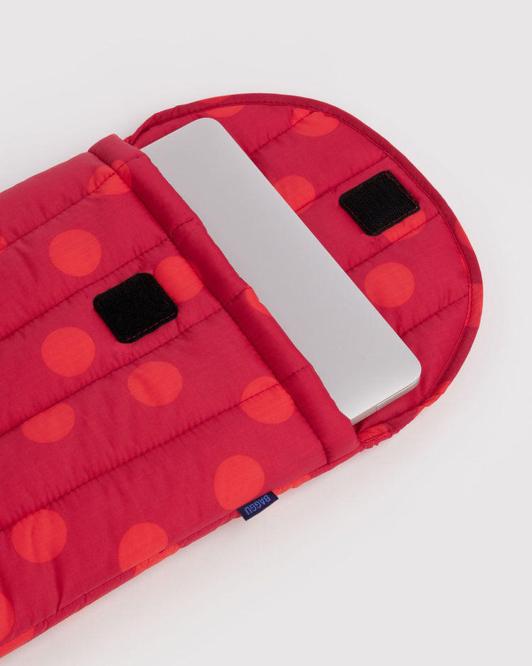 Puffy Laptop Sleeve 13"/14" in Red Polka Dot