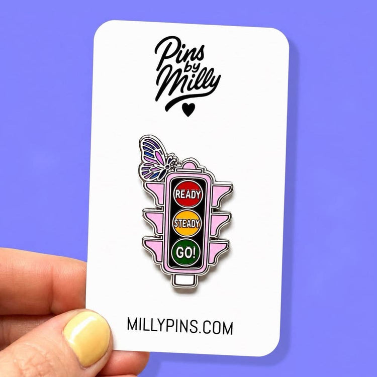 HS “Ready Steady Go!” Butterfly Stoplight Enamel Pin