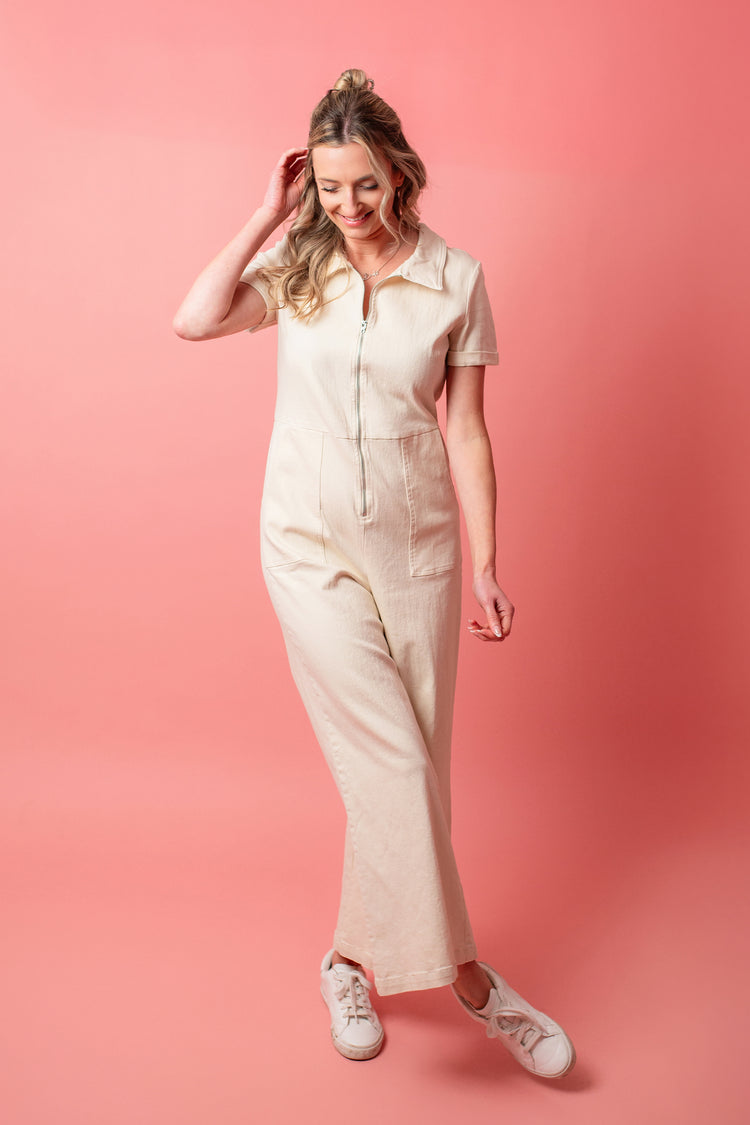 Clear Eyes Denim Zip Up Jumpsuit