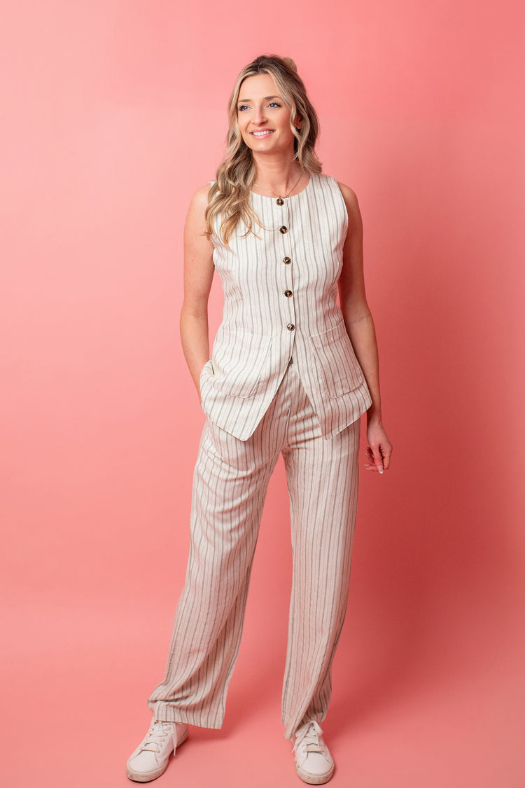 Striped Linen Wide Leg Pants
