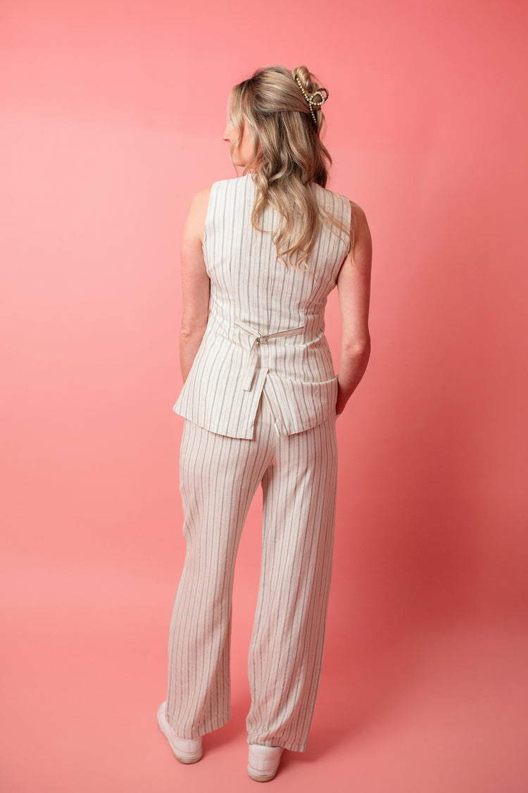 Striped Linen Wide Leg Pants