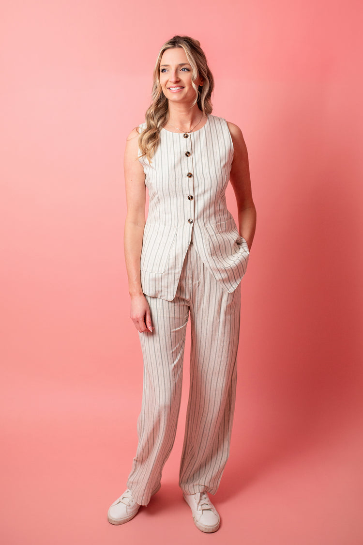 Striped Linen Wide Leg Pants
