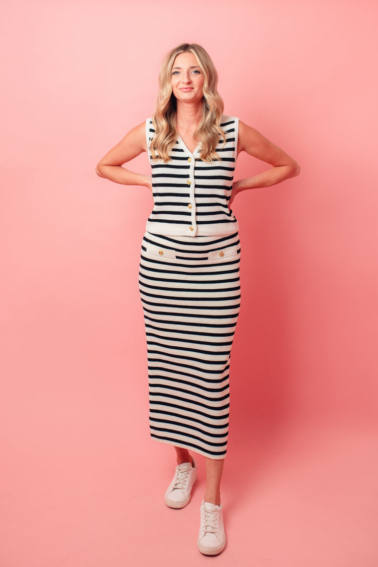 Moon River Striped Maxi Sweater Skirt