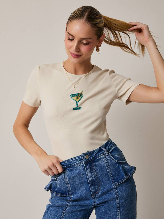 Martini Ribbed Beaded Top