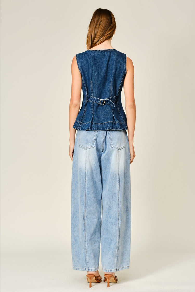 Stretch Princess Line A Line Denim Vest