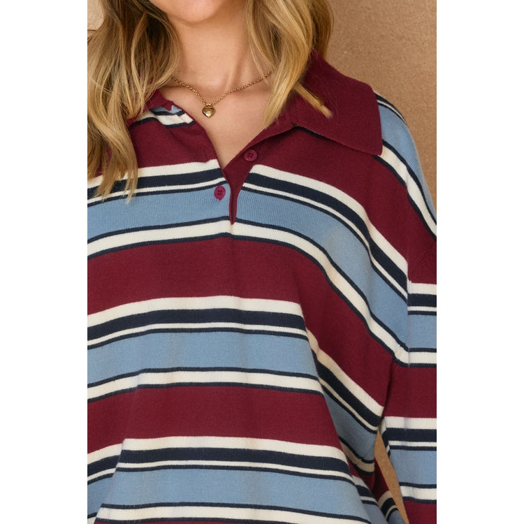 Mountain Peak Stripe Oversized Polo Sweater