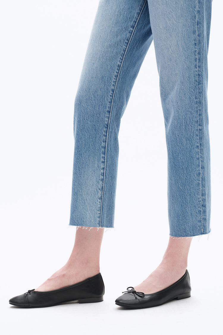 High Rise Straight Denim Jeans in Medium Blue