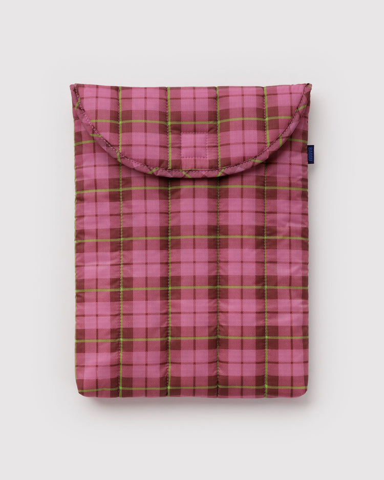 Puffy Laptop Sleeve 13"/14" in Azalea Pink Tartan