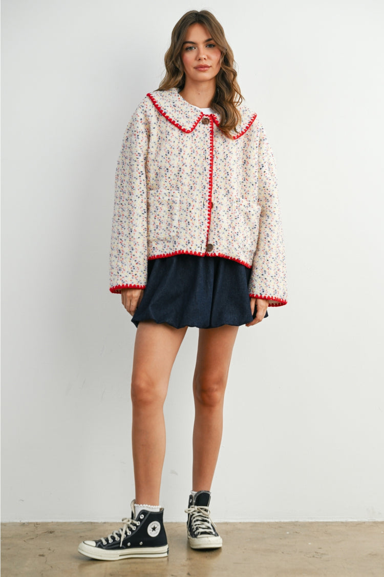 Multi Color Buttoned Fleece Puffer Jacket