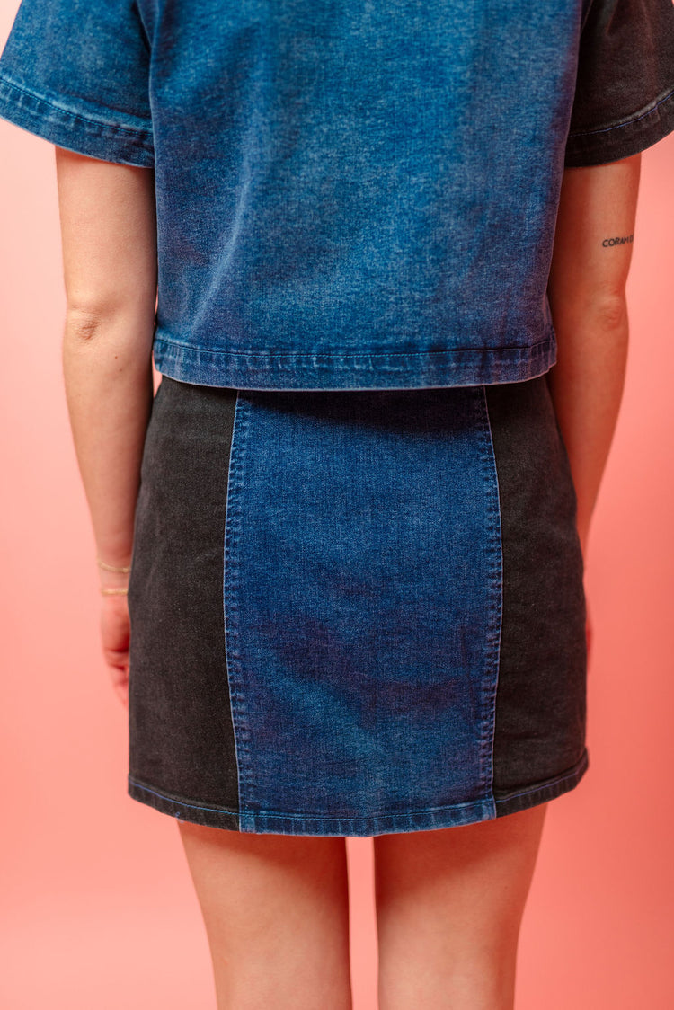 Colorblock Denim Skirt