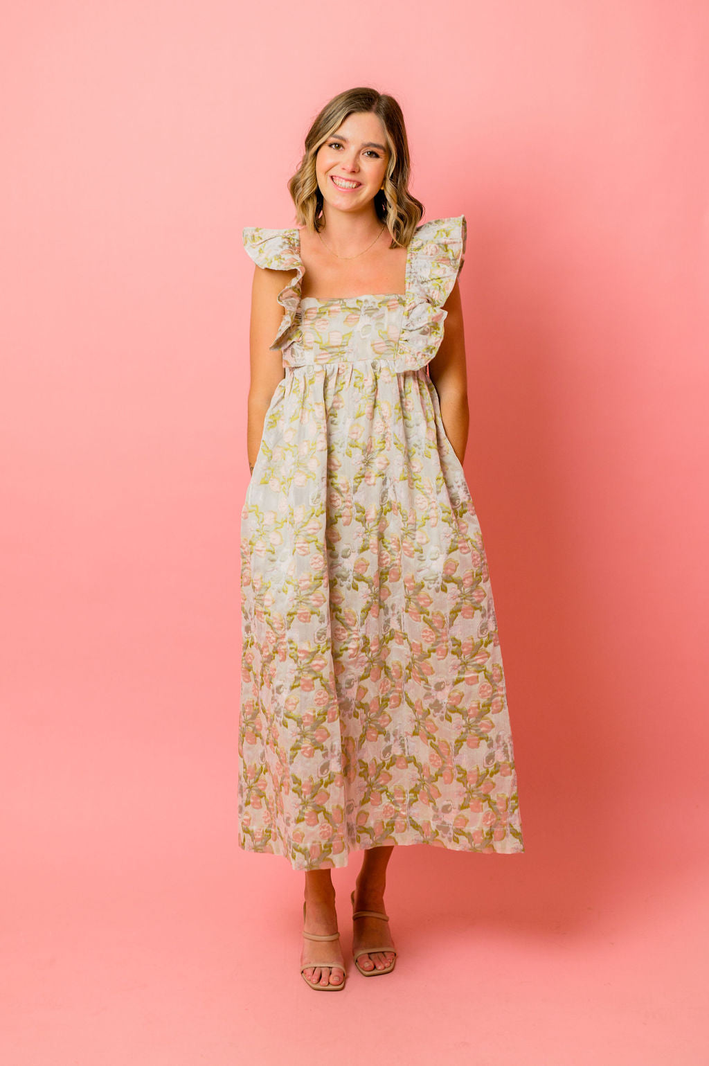 Jacquard Ruffle Midi Dress – Francis + Fern
