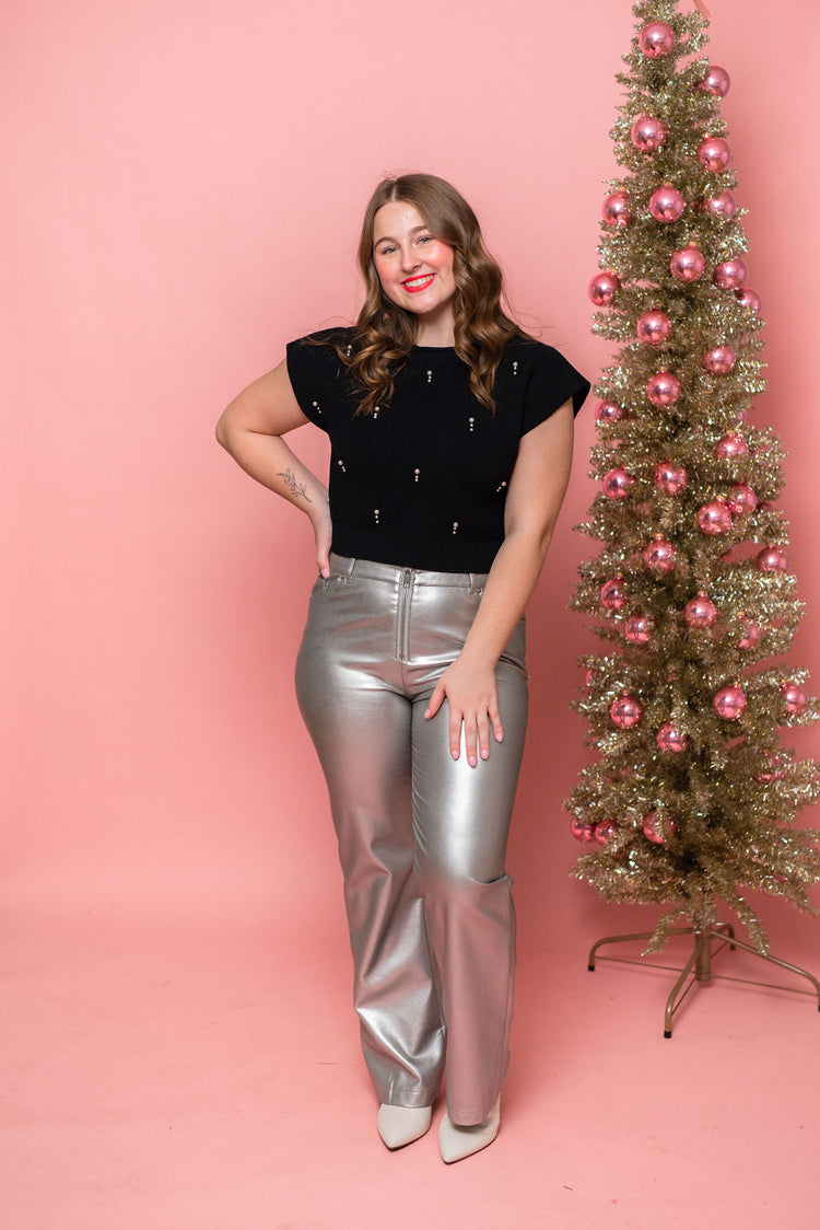Metallic Silver Vegan Leather Pants