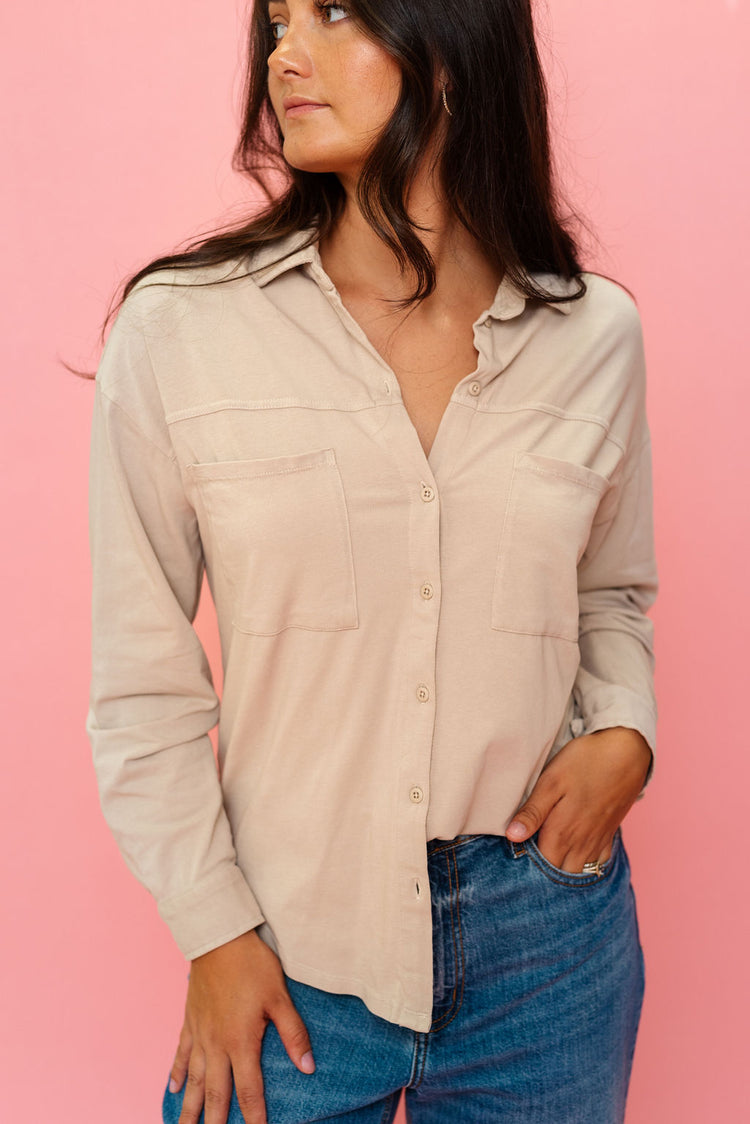 Z Supply Niccola Button Up Top in Birch