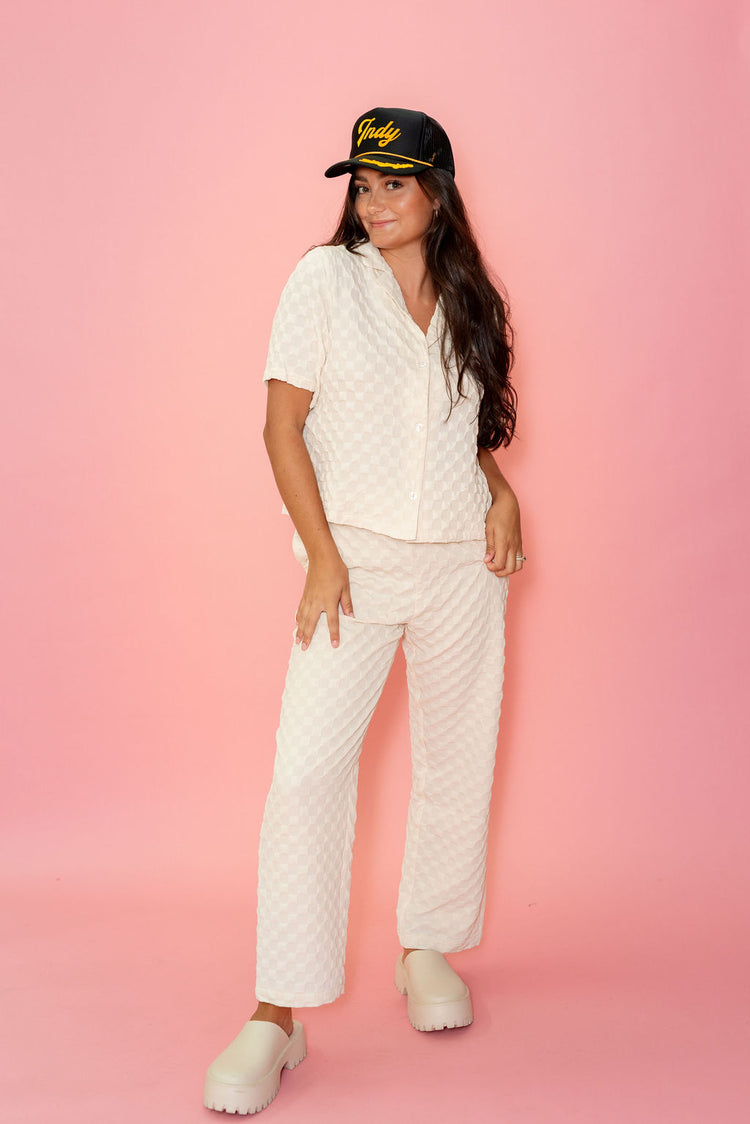 Oat Check Textured Button Down