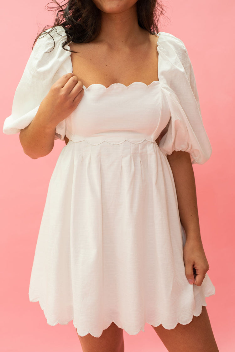 Scallop Detail Dress in Off White