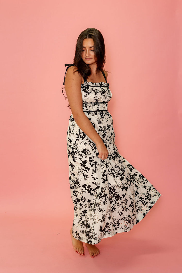 Ruched Eyelet Midi Dress