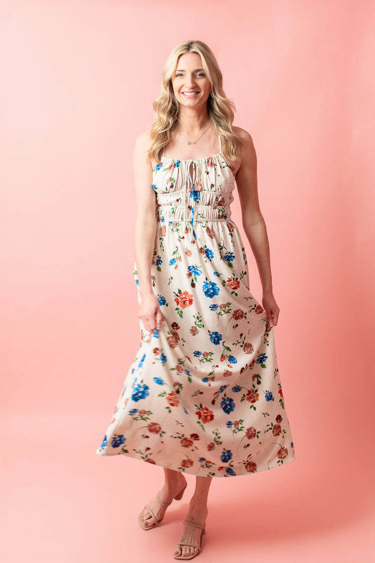 Pressed Flowers Ruched Maxi Dress