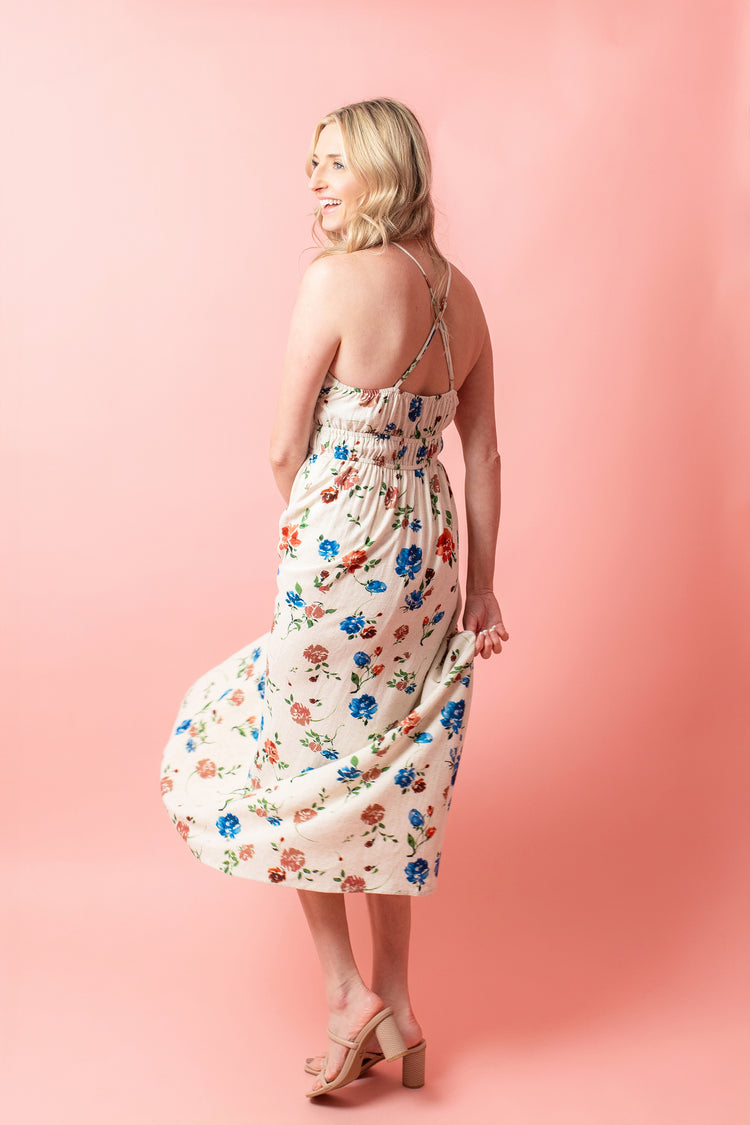 Pressed Flowers Ruched Maxi Dress