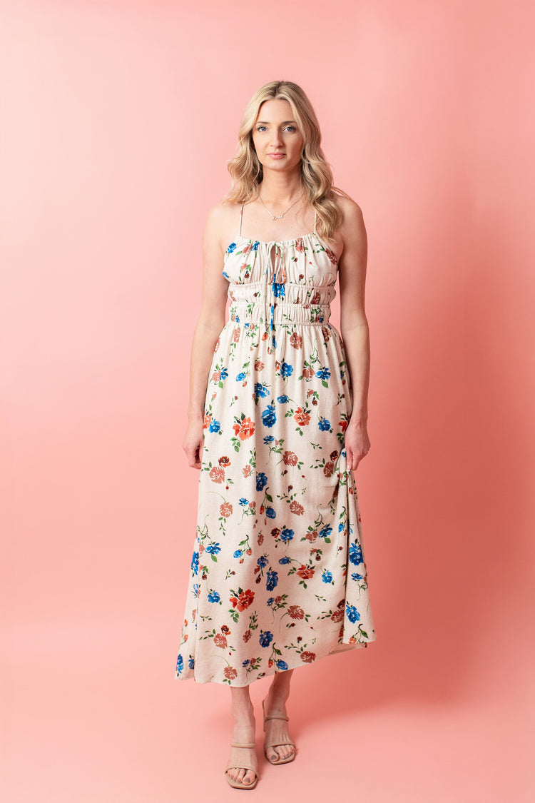Pressed Flowers Ruched Maxi Dress