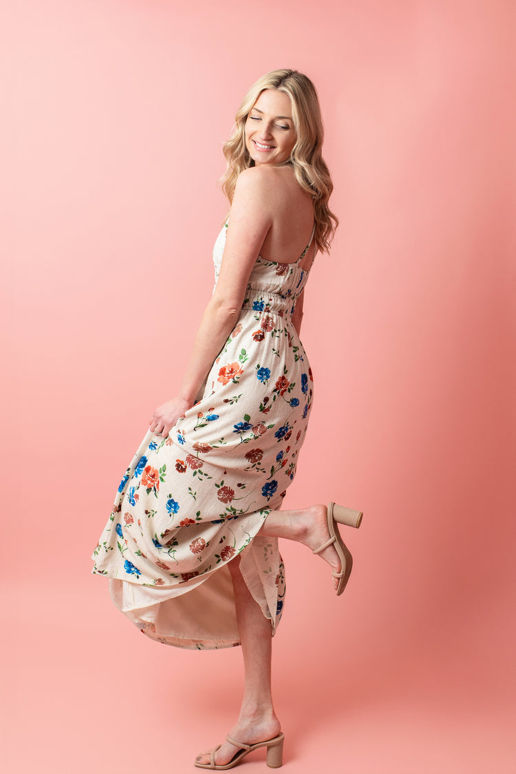 Pressed Flowers Ruched Maxi Dress