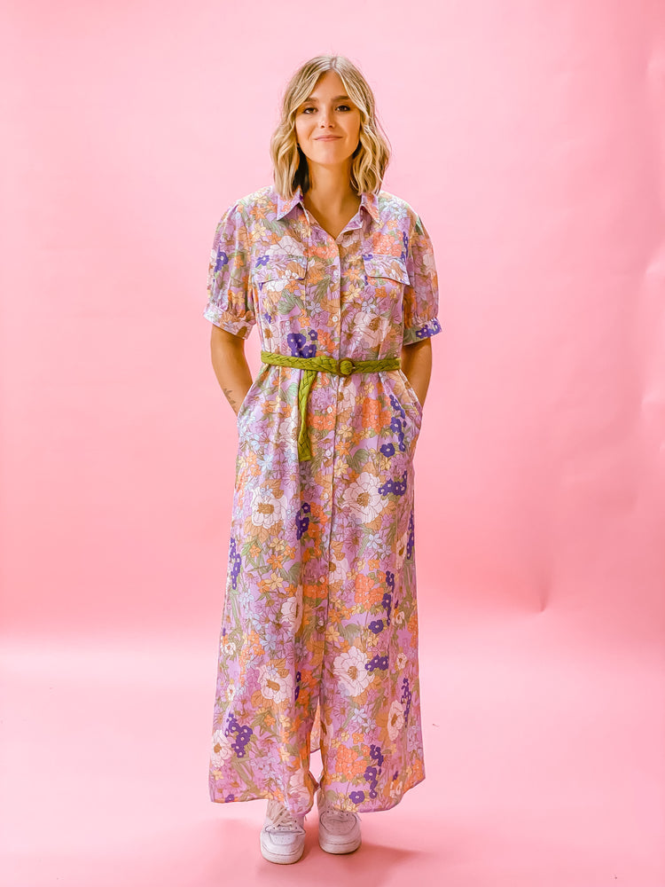 Lavender Floral Daze Button Down Maxi