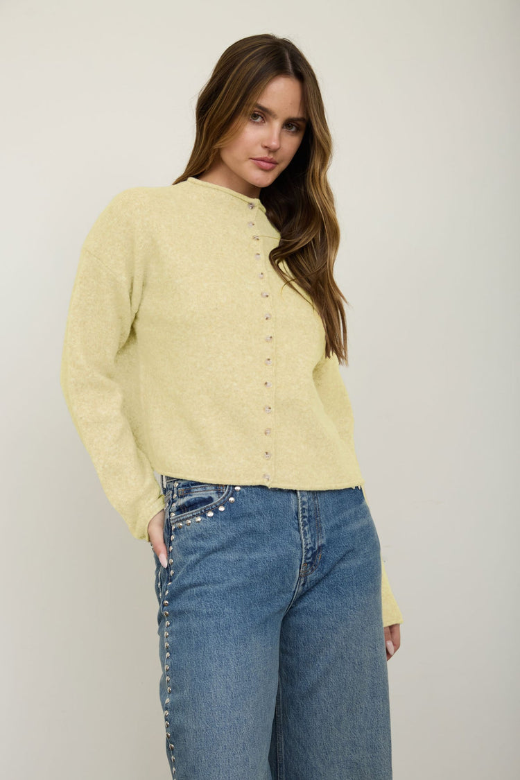 Raw Edge Mock Neck Button Down