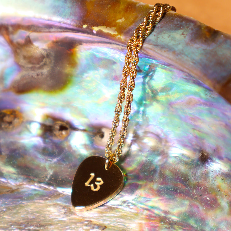"13" Gold Guitar Pick Necklace